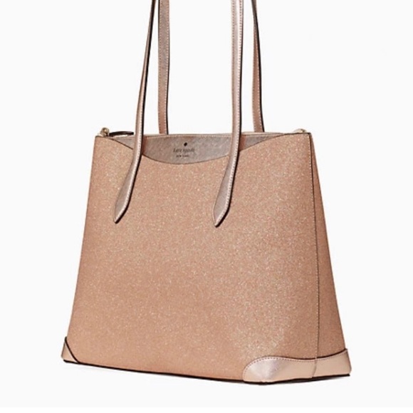 Kate Spade Lola Shimmy Glitter Rose Gold Holiday Tote Bag - Picture 2 of 14